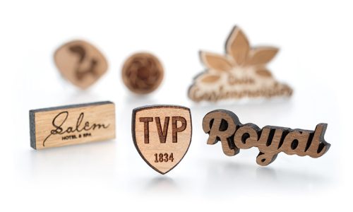 Custom wood pin badges