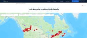 locate Tesla superchargers in Canada